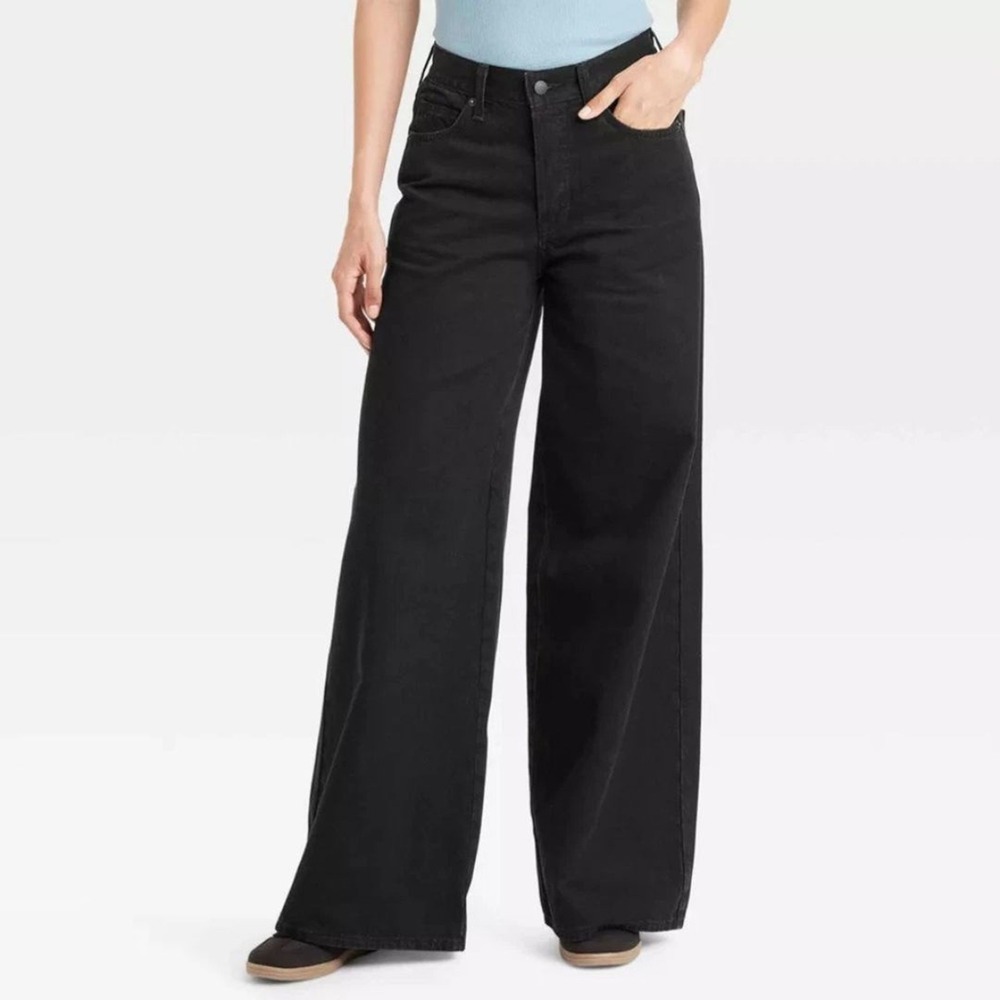 Universal Thread Womens Mid Rise Super Wide Leg Jeans Black Relaxed 16 16R NWT